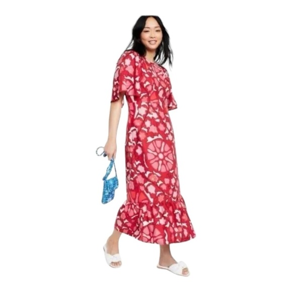 RHODE x Target Red Bat Sleeve Floral Linen Blend Midi Dress Size 17 NWT - Picture 9 of 15